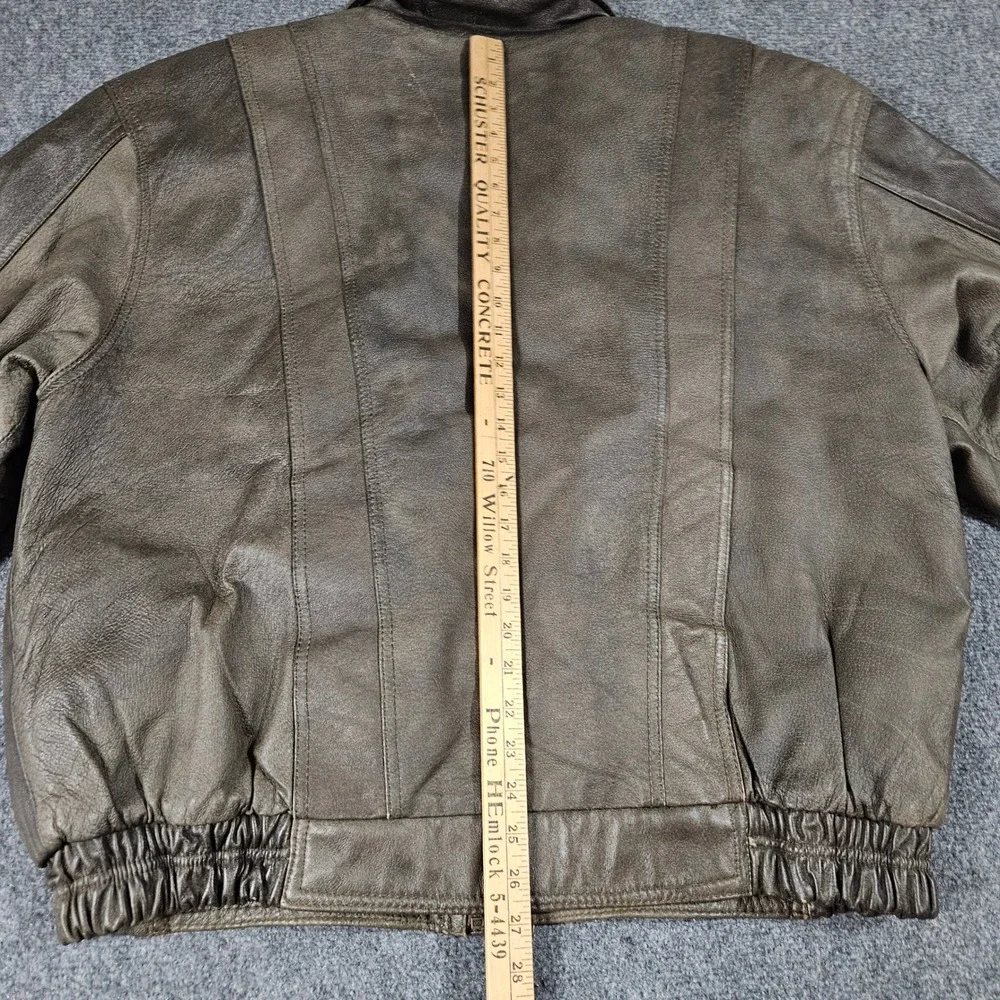 Phase 2 Leather Jacket 2XL Brown Plaid Lined‎ Zip Pockets Vintage Grunge